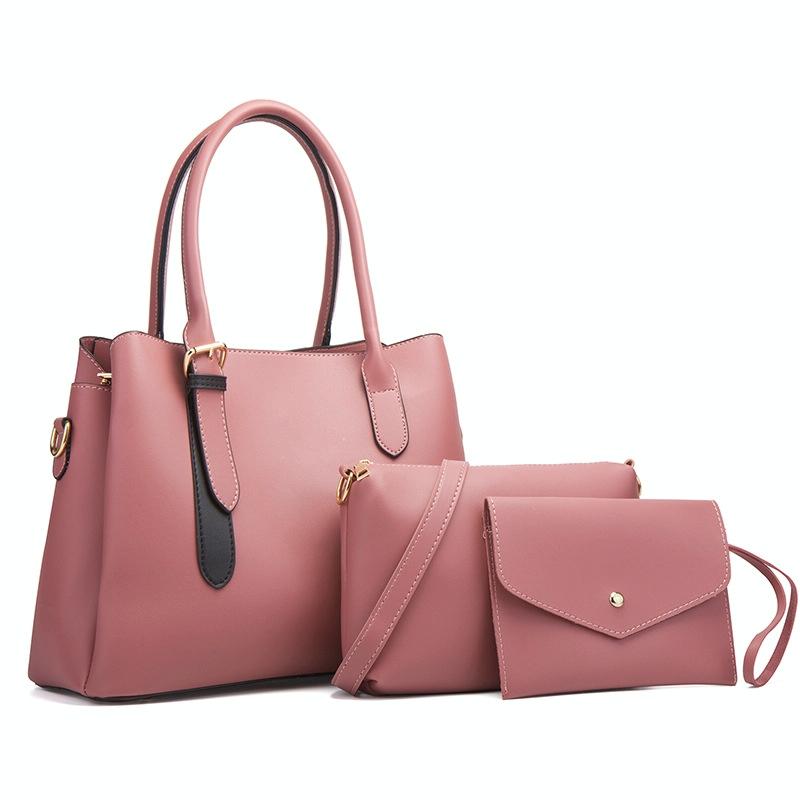 Large Capacity 3-In-1 Diagonal Handbags In Pink Pu Leather-1915196533473677312