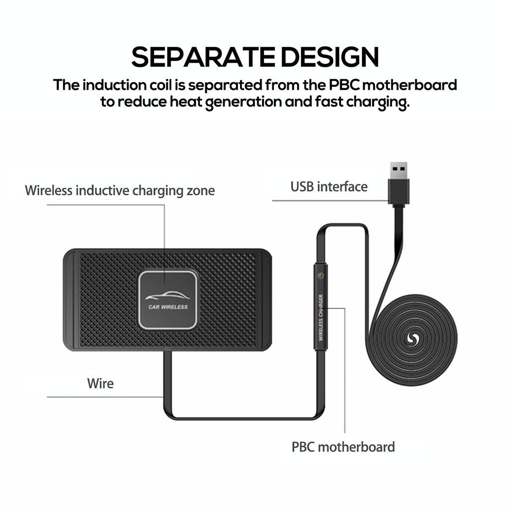 15W Car Wireless Charger With Anti-Skid Mats And 1M Usb Cable - Black-1915196927272685570