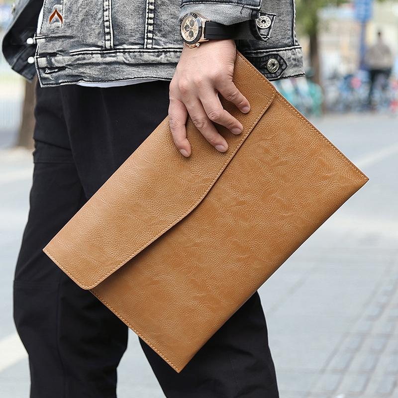 13.3 Inch Laptop Sleeve & Power Bag - Litchi Pattern Pu Leather Black-1915197425799270405