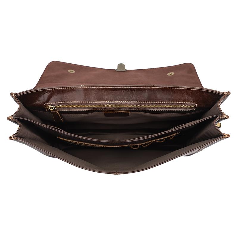 Retro Cowhide Leather Briefcase For 15.6 Laptop - Multifunctional - Coffee-1924671880376225794