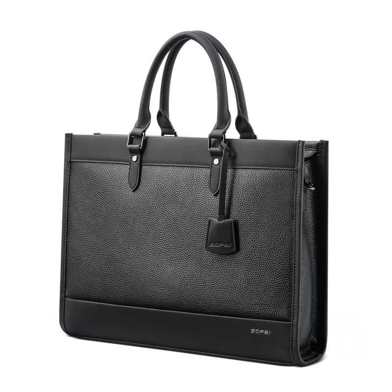 Large-Capacity Leather Laptop Messenger Briefcase In Black-1915196906238251008