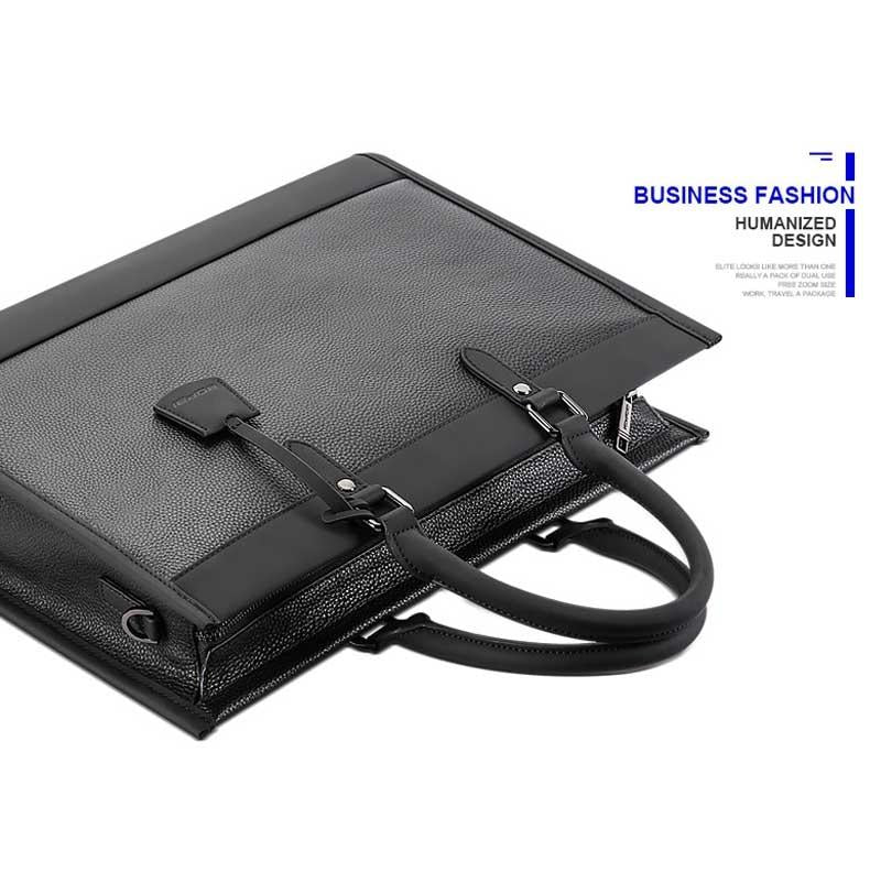 Large-Capacity Leather Laptop Messenger Briefcase In Black-1915196906238251012