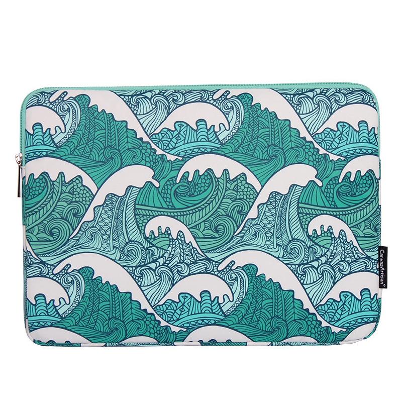 Green Wave 15 Laptop Sleeve In Pu Leather Print-1915196661177651200