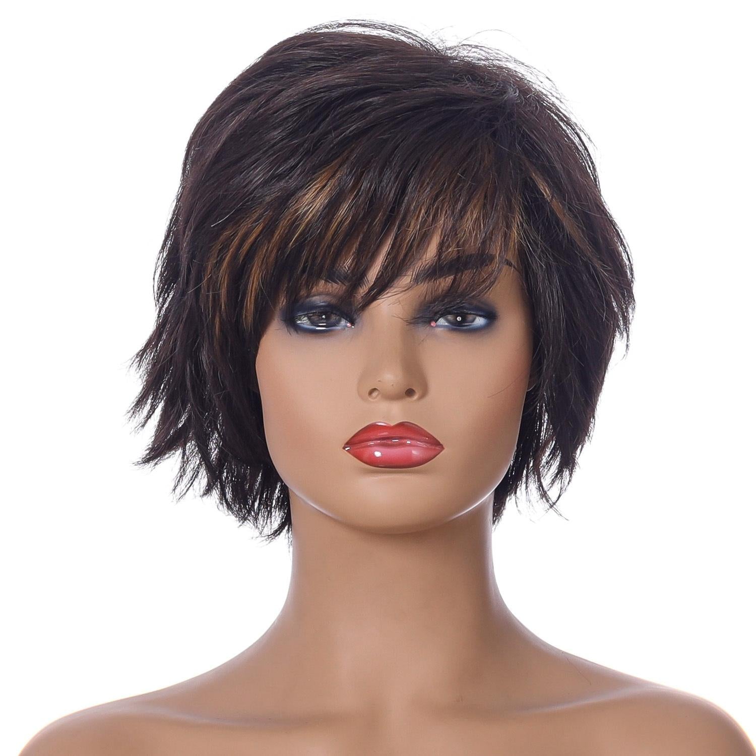 Gold Fluffy Short Curved Head Chemical Fiber Wig Set-1915197124472082433
