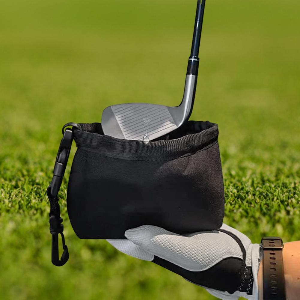 Black Portable Golf Ball Cleaning Bag - Waterproof & Removable-1915196687824064520