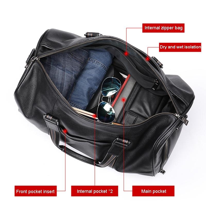 Multifunctional Leather Travel Bag - Large Capacity Single Shoulder - Black-1915196816257847305