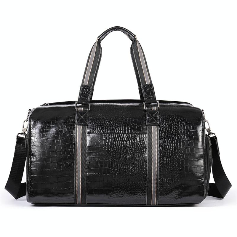 Multifunctional Leather Duffel Bag For Travel - Crocodile Print-1915196838328274944
