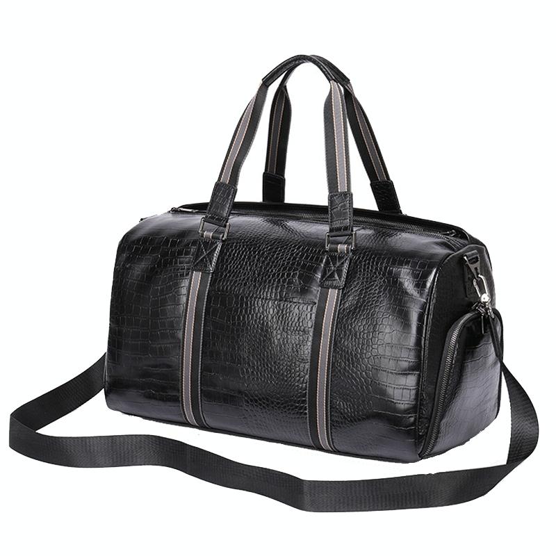 Multifunctional Leather Duffel Bag For Travel - Crocodile Print-1915196838328274945