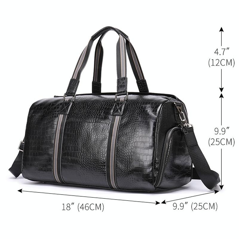 Multifunctional Leather Duffel Bag For Travel - Crocodile Print-1915196838328274948