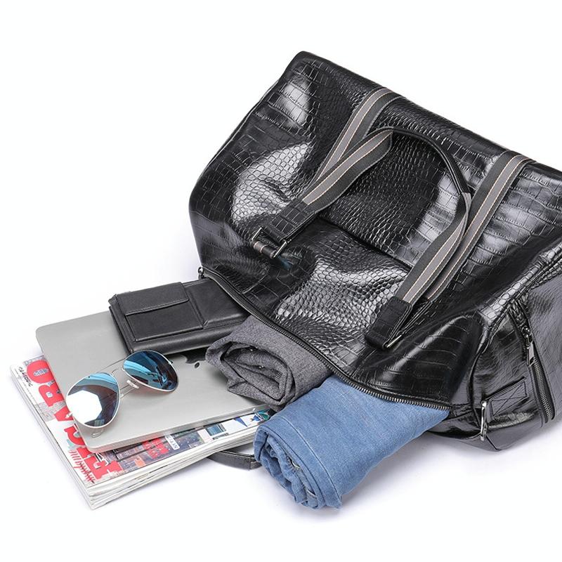 Multifunctional Leather Duffel Bag For Travel - Crocodile Print-1915196838328274949