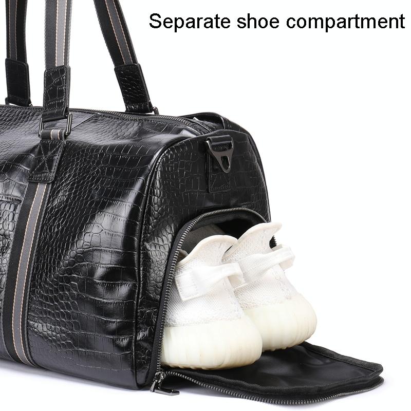 Multifunctional Leather Duffel Bag For Travel - Crocodile Print-1915196838328274950