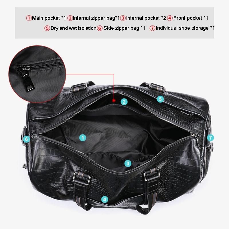 Multifunctional Leather Duffel Bag For Travel - Crocodile Print-1915196838328274951