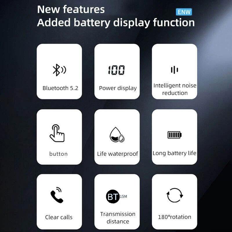 Waterproof Bluetooth Earphones With Led Display - Black-1915197126565040129