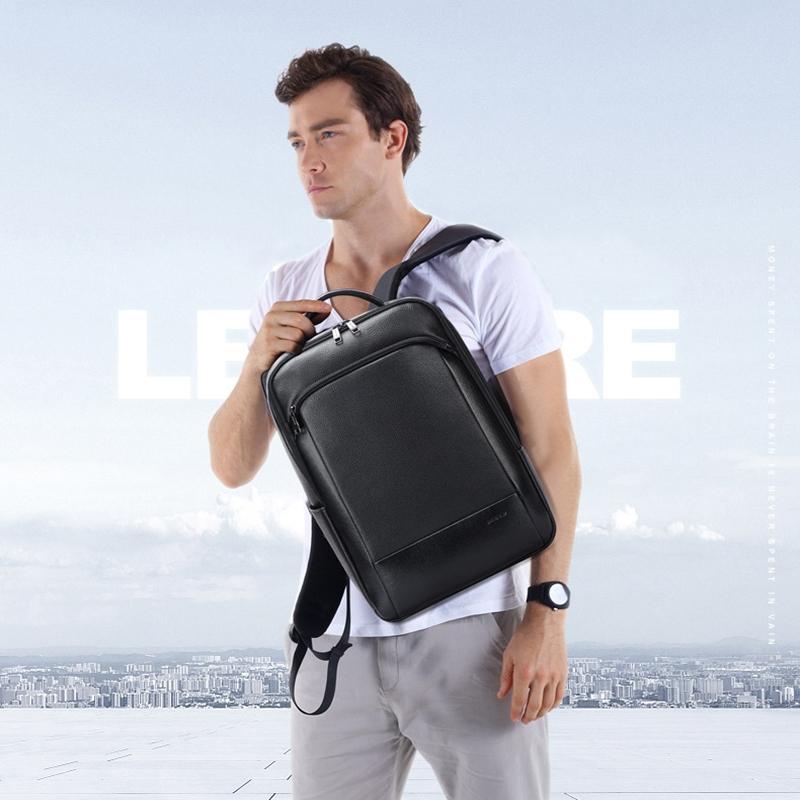 Large Business Laptop Backpack In First-Layer Cowhide - Black-1915196844770725890