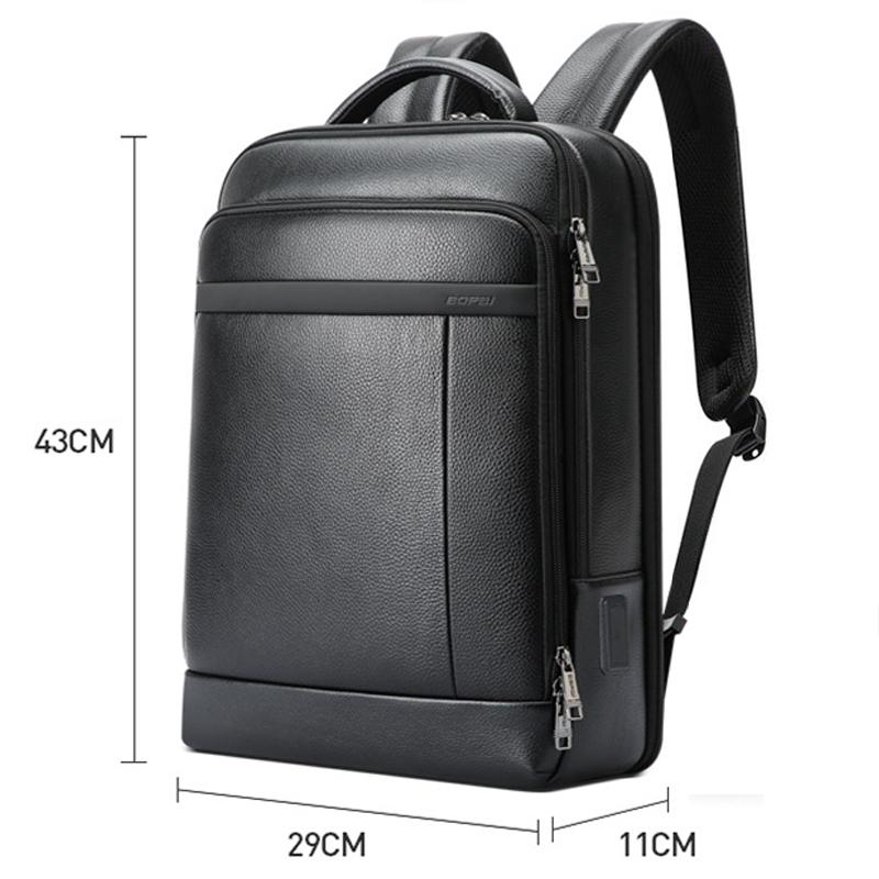 Large-Capacity Business Laptop Backpack With Usb & Type-C Port - Black First-Layer Cowhide-1915196880694939651