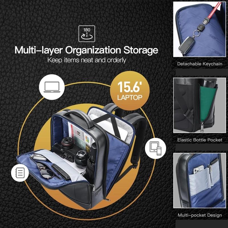 Large-Capacity Business Laptop Backpack With Usb & Type-C Port - Black First-Layer Cowhide-1915196880694939652