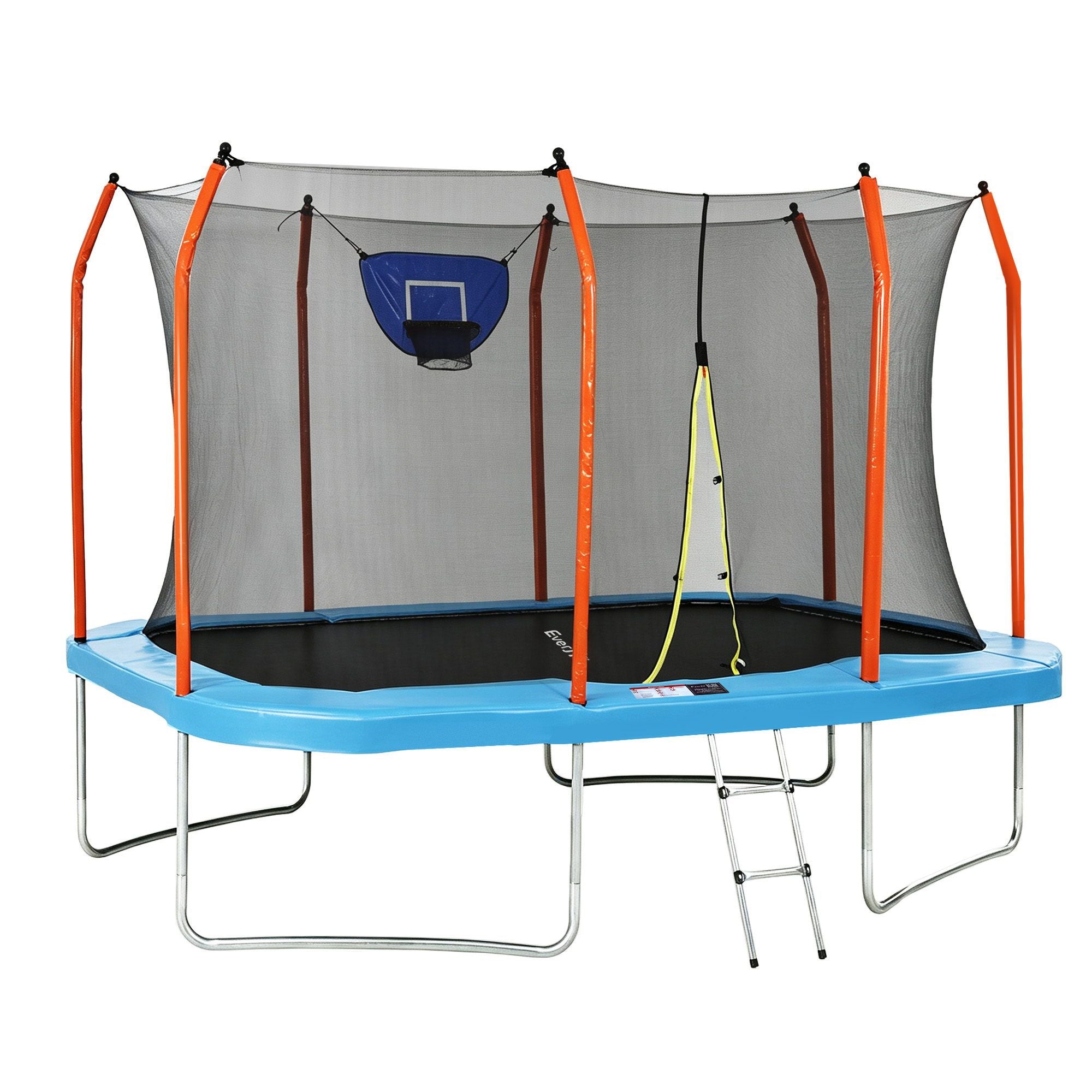 Everfit 12FT Kids Trampoline Rectangle Rebounder with Basketball Set Blue