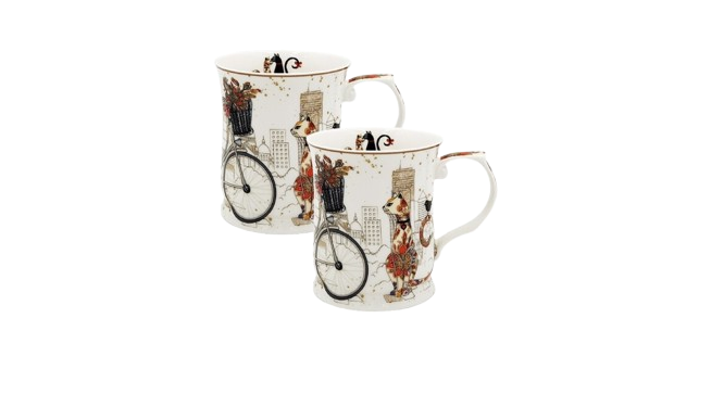 Cat Couple Mug Set 415ml Fine Bone China Embossed Gift Coffee Tea Cup Pair