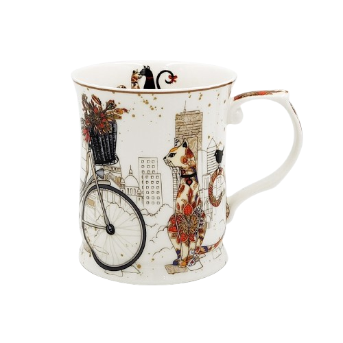 Cat Couple Mug Set 415ml Fine Bone China Embossed Gift Coffee Tea Cup Pair
