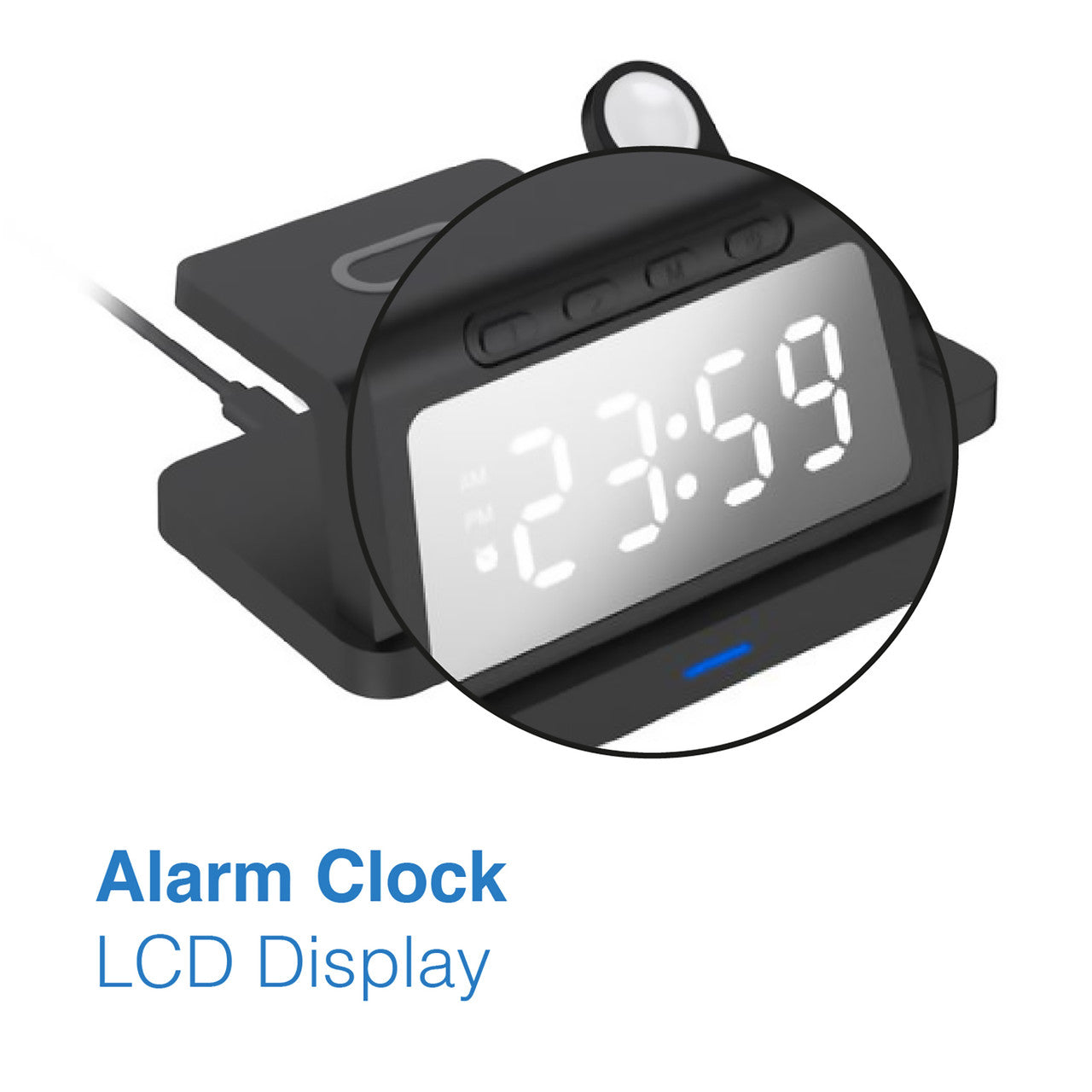 Laser 3-in-1 Wireless Charging Station with Alarm Clock - Black