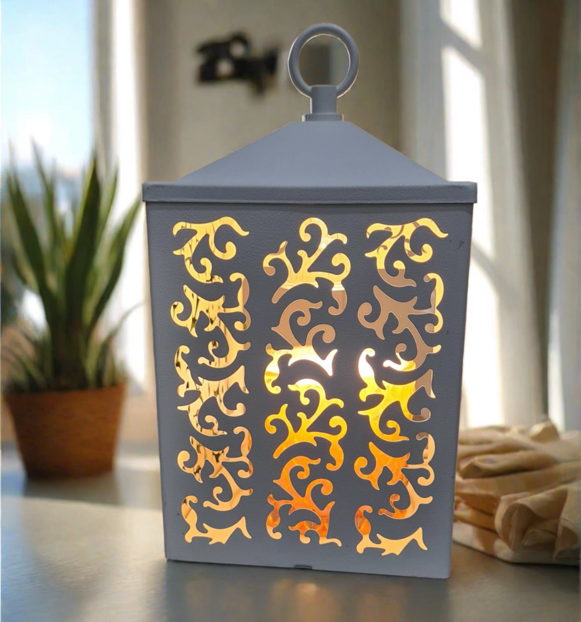 White Cottage Lantern LED Decorative Candle Light Home Table Vintage Decor
