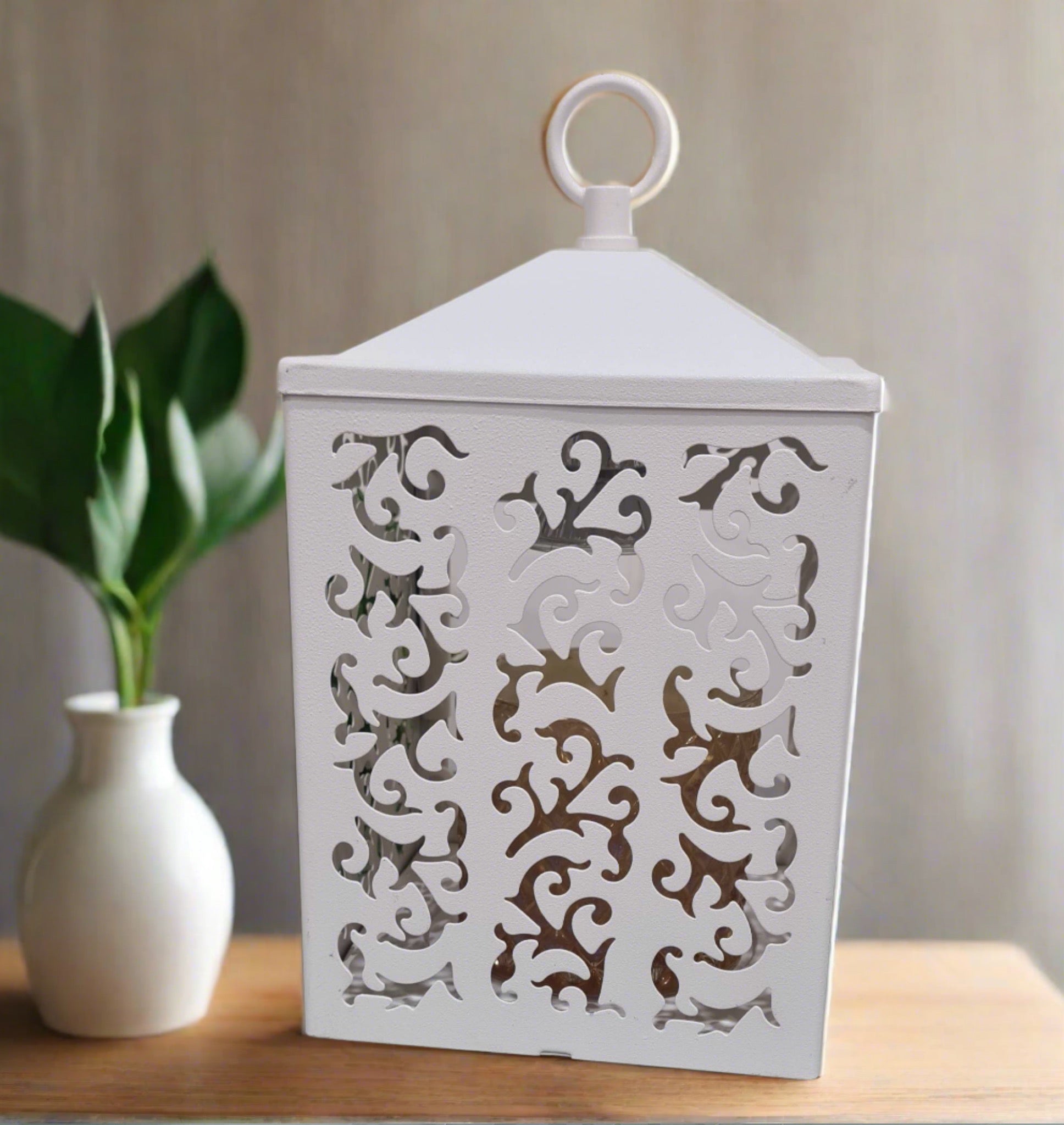 White Cottage Lantern LED Decorative Candle Light Home Table Vintage Decor