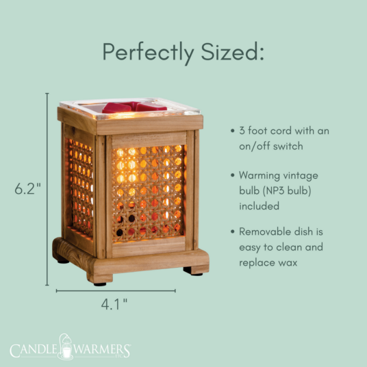 Wood & Cane Wax Melt Burner Plug In Fragrance Warmer Vintage Home Decor Edison Style