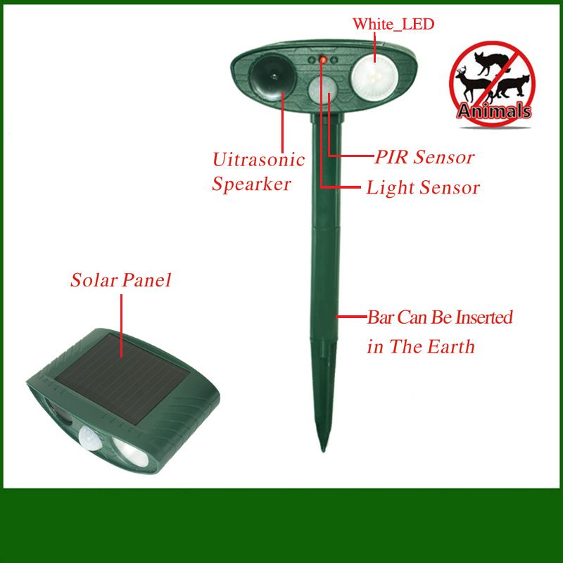 Classic Solar Powered Animal Repeller - PIR Sensor, Ultrasonic & Flashing Light Deterrent for Cats, Dogs, and Birds