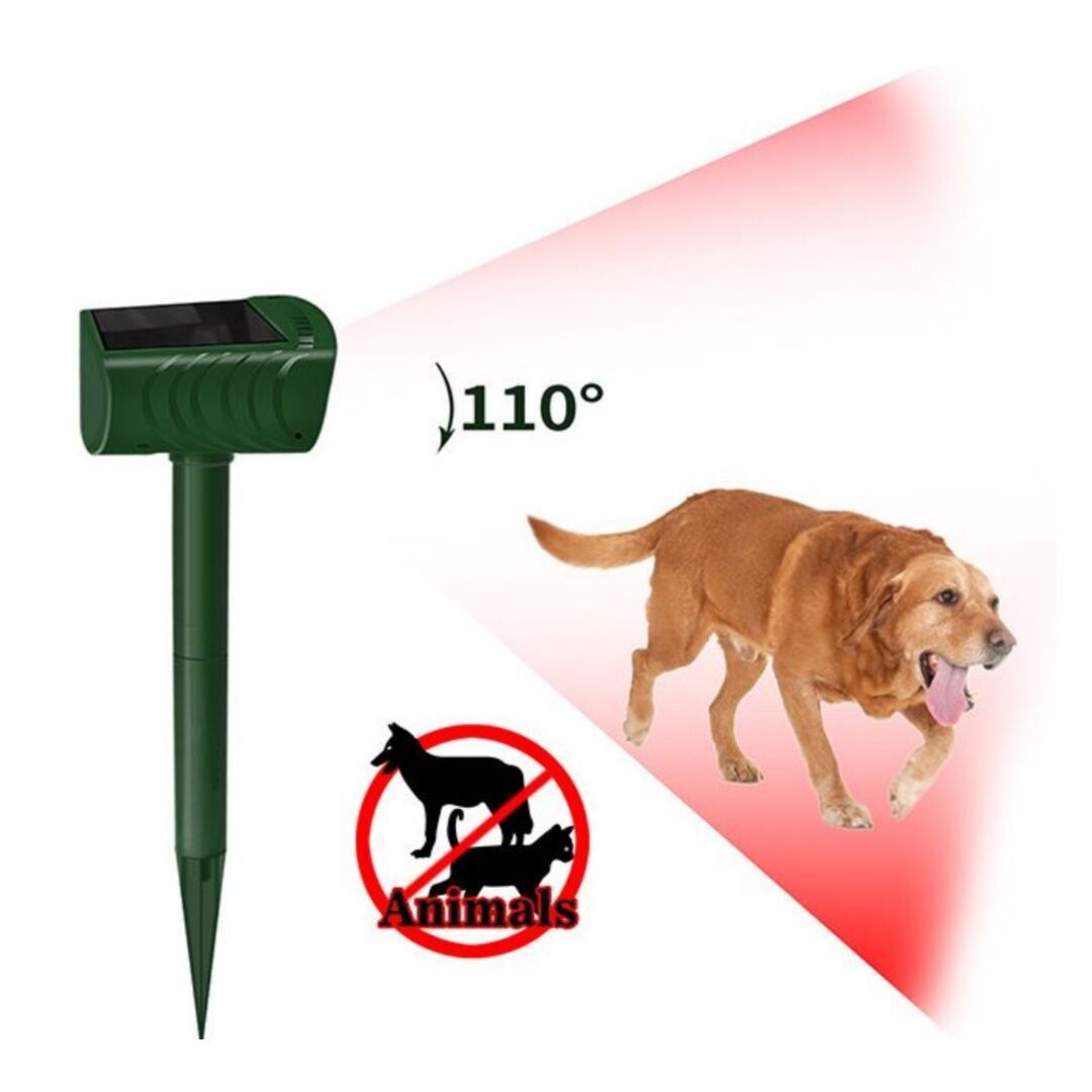 Classic Solar Powered Animal Repeller - PIR Sensor, Ultrasonic & Flashing Light Deterrent for Cats, Dogs, and Birds
