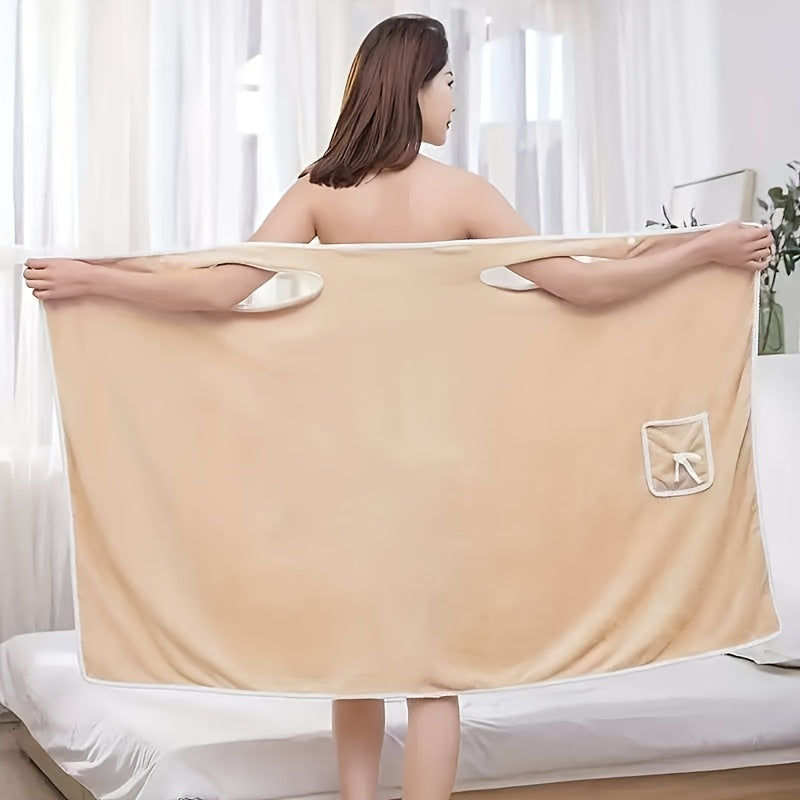 1-Piece Bath Towel with Pocket, Wearable Bath Towel, Bathroom Shower Supply, Can be Used as Robe, Nightgown, Sexy Strap Dress, Blanket, Indoor/Outdoor Fitness Sauna Shawl, Easy to Carry, Machine Washable（PINK）