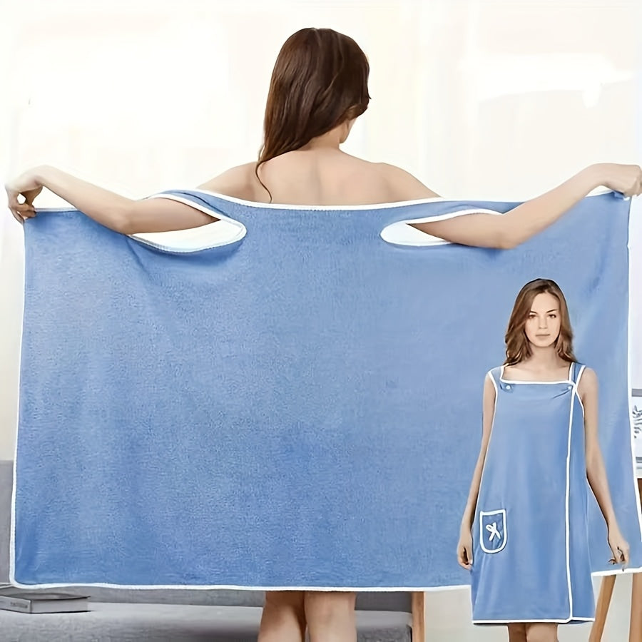 1-Piece Bath Towel with Pocket, Wearable Bath Towel, Bathroom Shower Supply, Can be Used as Robe, Nightgown, Sexy Strap Dress, Blanket, Indoor/Outdoor Fitness Sauna Shawl, Easy to Carry, Machine Washable（PINK）