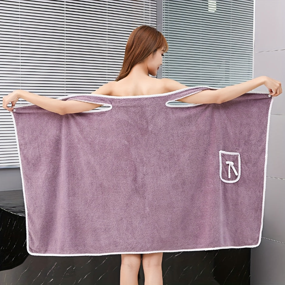 1-Piece Bath Towel with Pocket, Wearable Bath Towel, Bathroom Shower Supply, Can be Used as Robe, Nightgown, Sexy Strap Dress, Blanket, Indoor/Outdoor Fitness Sauna Shawl, Easy to Carry, Machine Washable（PINK）