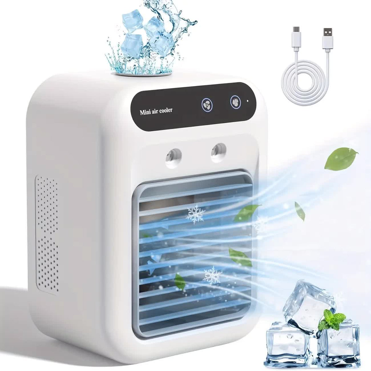 USB desktop fan and air cooler - Portable personal cooling fan, operates with USB power supply, suitable for home, office, dormitory, and travel. Compact desktop fan on the desk, quiet mini fan, equipped with lithium battery, no need for filter. Energy-sa