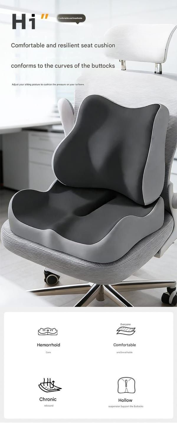Ergonomic Seat Cushion Backrest Comfortable Seating Office Chair Cushion Lumbar - Gray - Size 01