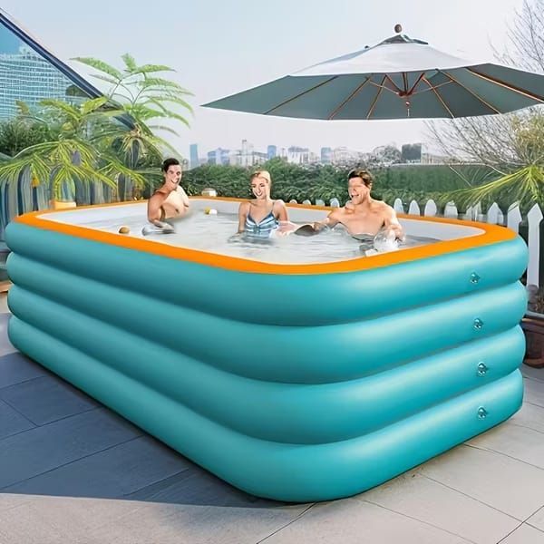 Inflatable Family Pool Large Backyard Swimming Pool Summer Outdoor Pool Rooftop - Blue - Size 180cm