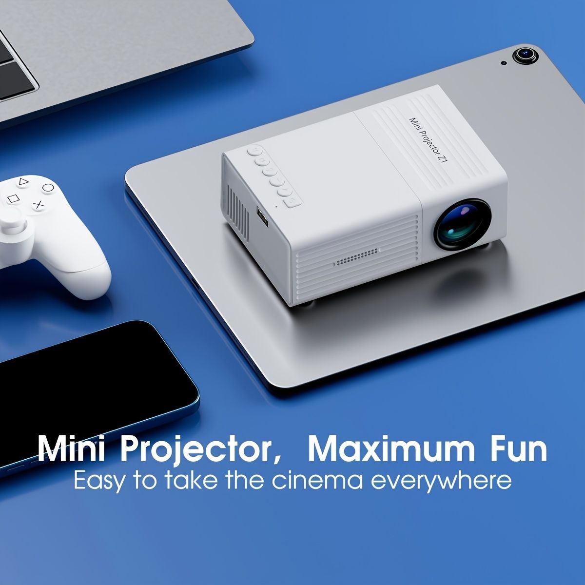 Portable Projector Mini Projector 1080P Projector USB Projector Home Theater - White - Size 01