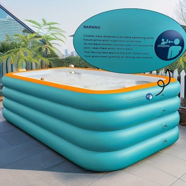 Inflatable Family Swimming Pool Large Inflatable Pool Rectangular Inflatable - Blue - Size 210cm