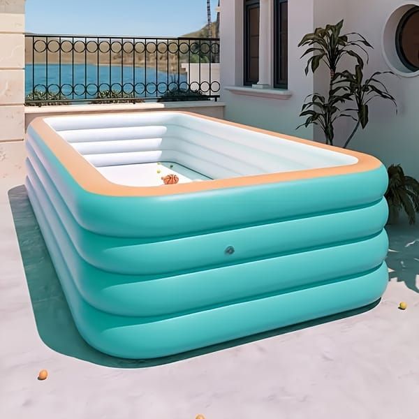 Inflatable Family Swimming Pool Large Inflatable Pool Rectangular Inflatable - Blue - Size 210cm
