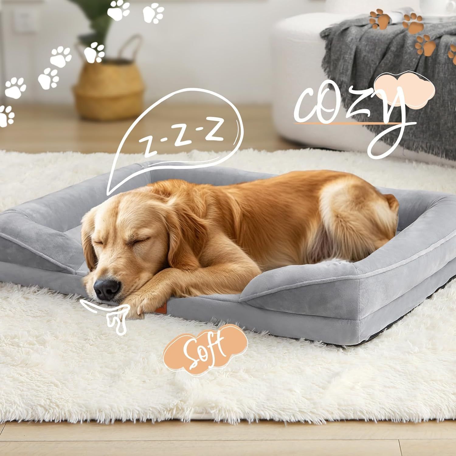 1 piece set XL size 102*80*18cm orthopedic foam dog bed, designed for super large dogs, C-shaped orthopedic dog bed, washable dog sofa bed, with removable cover and non-slip bottom, with supportive foam sofa design, suitable for pet dogs, cats, rabbits, c