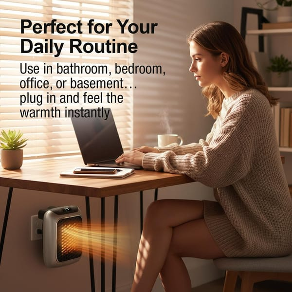 Wireless heater, rechargeable air heater with remote control, mini ceramic PTC fan heater, bathroom, energy-saving, quiet heating, 1200W heater with 12-hour timer, thermostat