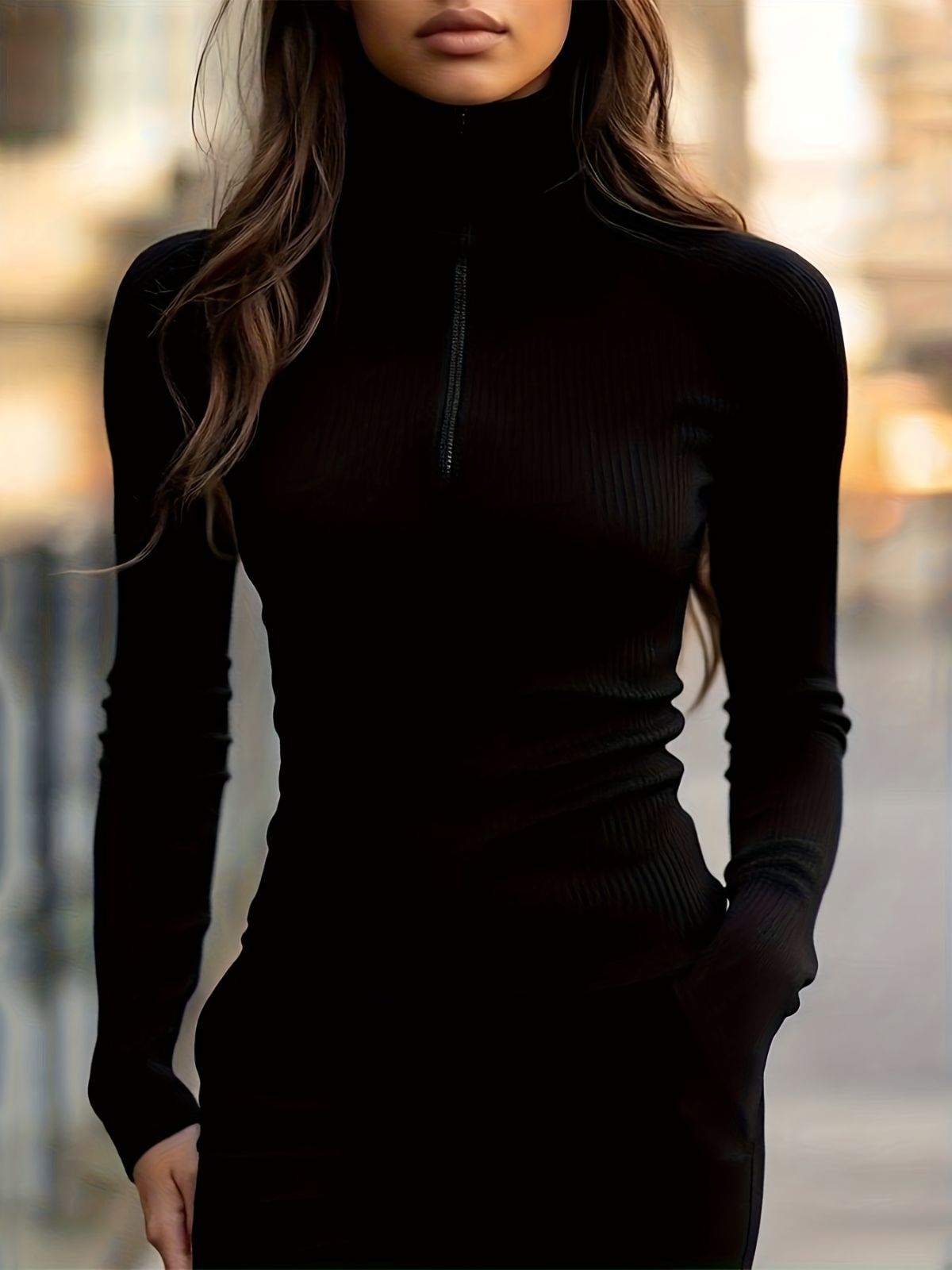 Women'S Turtleneck Top Black High Neck Top Slim Fit Knitwear Winter Layering - Apricot - Size XL(AU XL/EU52)