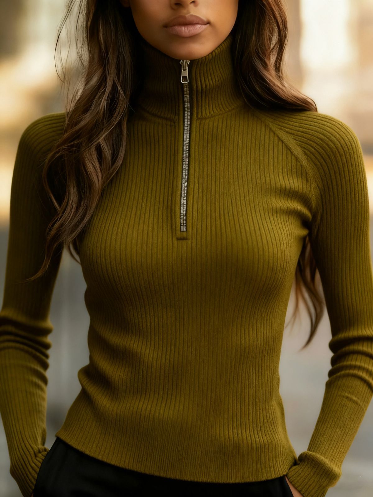 Women'S Turtleneck Top Black High Neck Top Slim Fit Knitwear Winter Layering - Coffee - Size L(AU L/EU50)