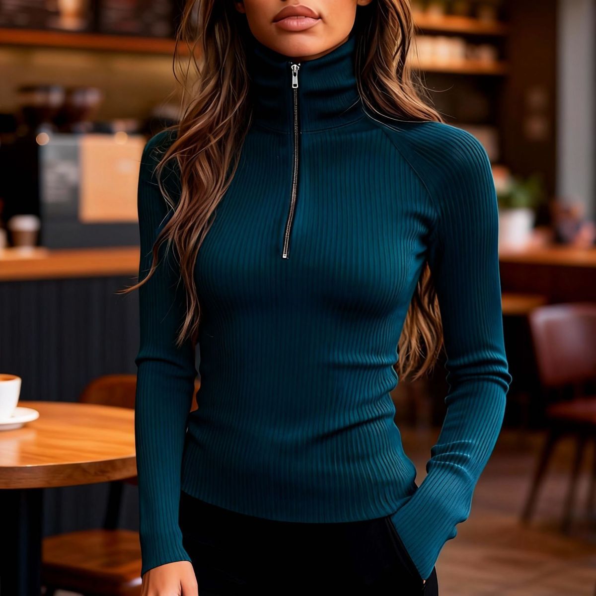 Women'S Turtleneck Top Black High Neck Top Slim Fit Knitwear Winter Layering - Grayish green - Size XL(AU XL/EU52)