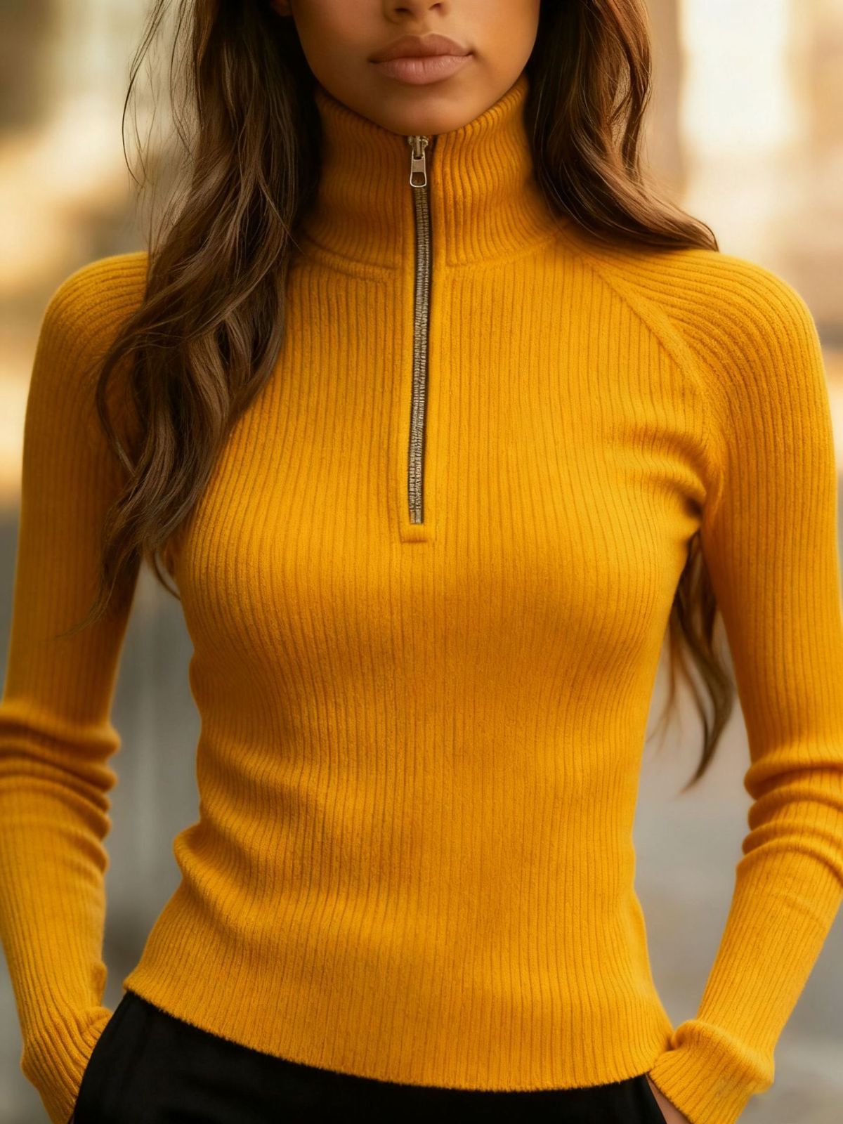 Women'S Turtleneck Top Black High Neck Top Slim Fit Knitwear Winter Layering - Olive green - Size S(AU S/EU46)