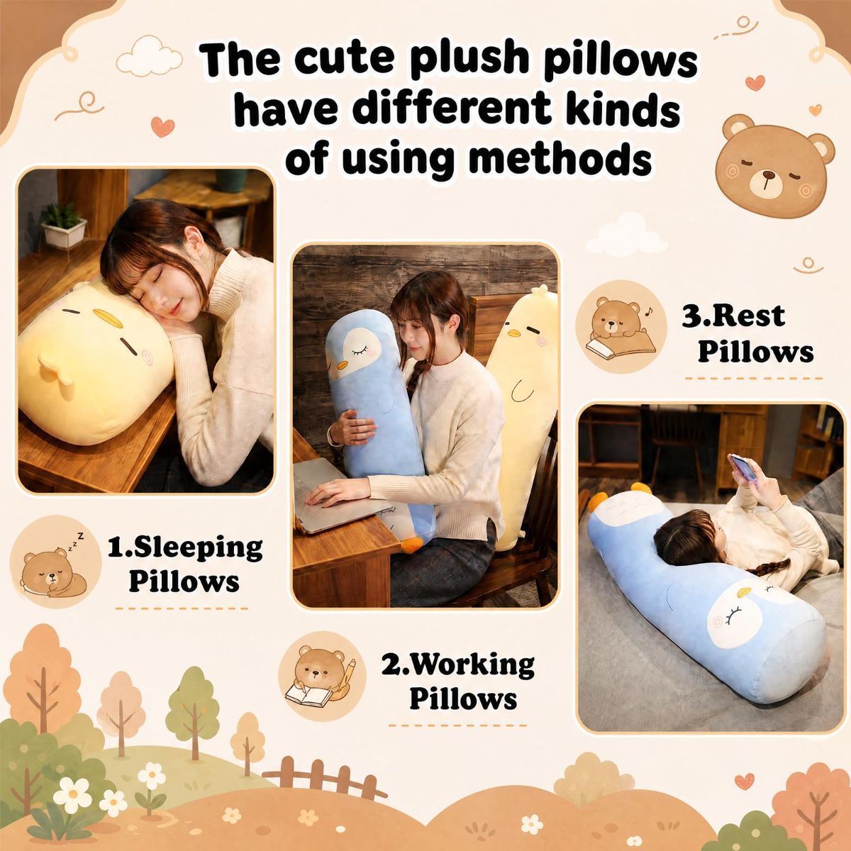 Long-Shaped Pillow Plush Pillow Hugging Pillow Soft Pillow Sleeping Pillow Gift - Gray - Size 33in