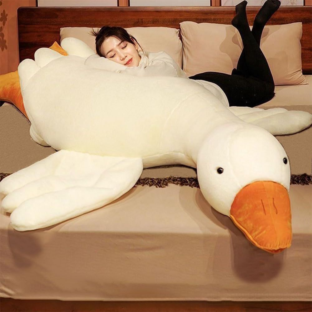 Giant White Goose Plush Pillow Soft Fabric Pillow Sleeping Companion Hugging - White - Size 75in