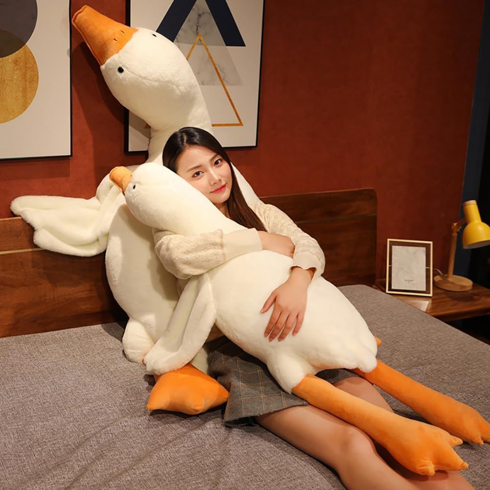 Giant White Goose Plush Pillow Soft Fabric Pillow Sleeping Companion Hugging - White - Size 75in