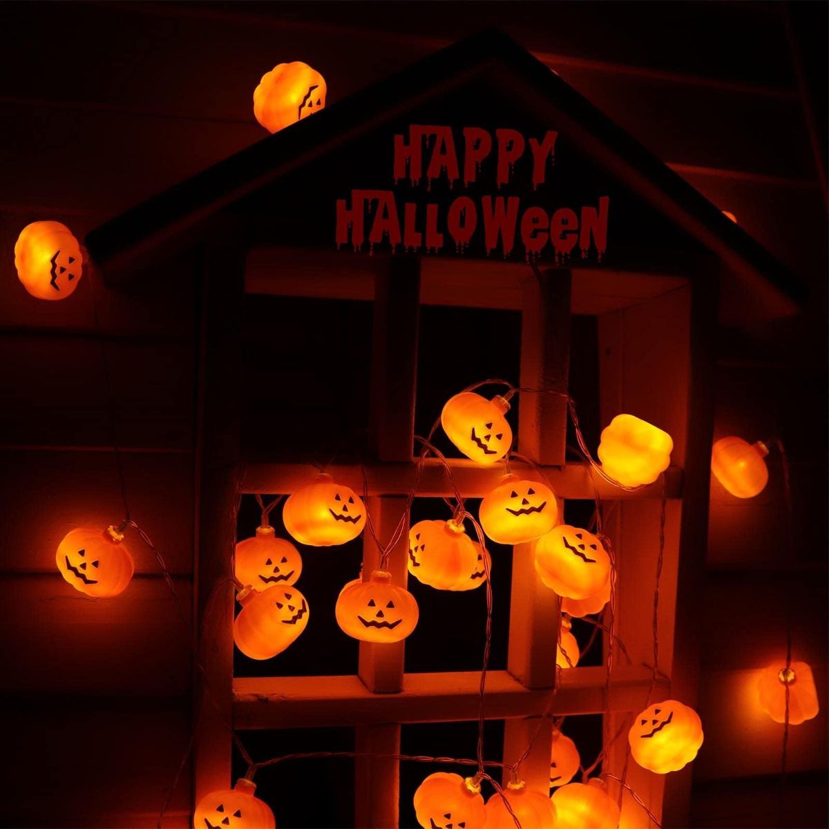 Halloween LED Lights Pumpkin String Lights Battery-Powered Lights Waterproof - Yellow - Size 3m 20-LED light