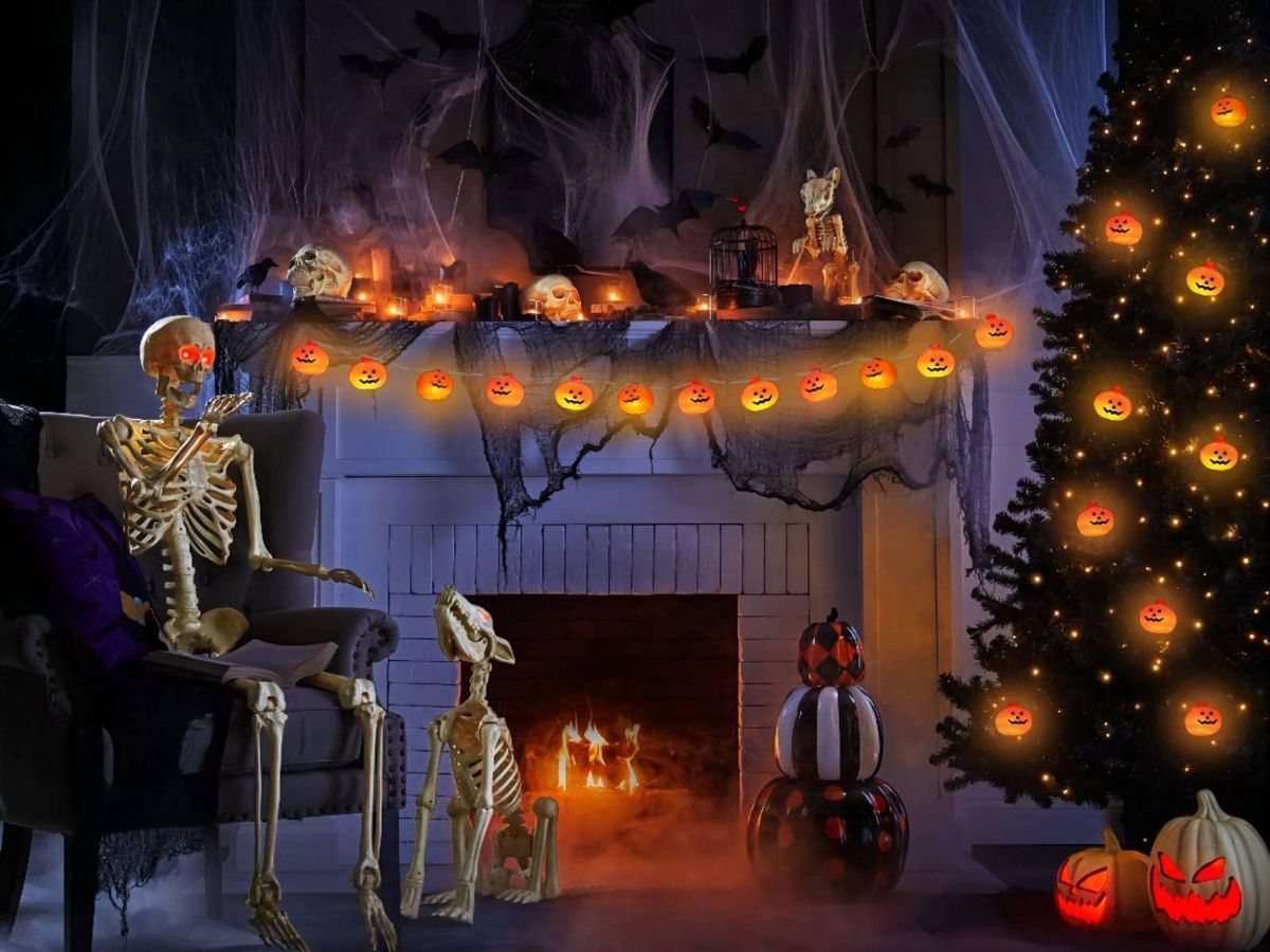 Halloween LED Lights Pumpkin String Lights Battery-Powered Lights Waterproof - Yellow - Size 3m 20-LED light