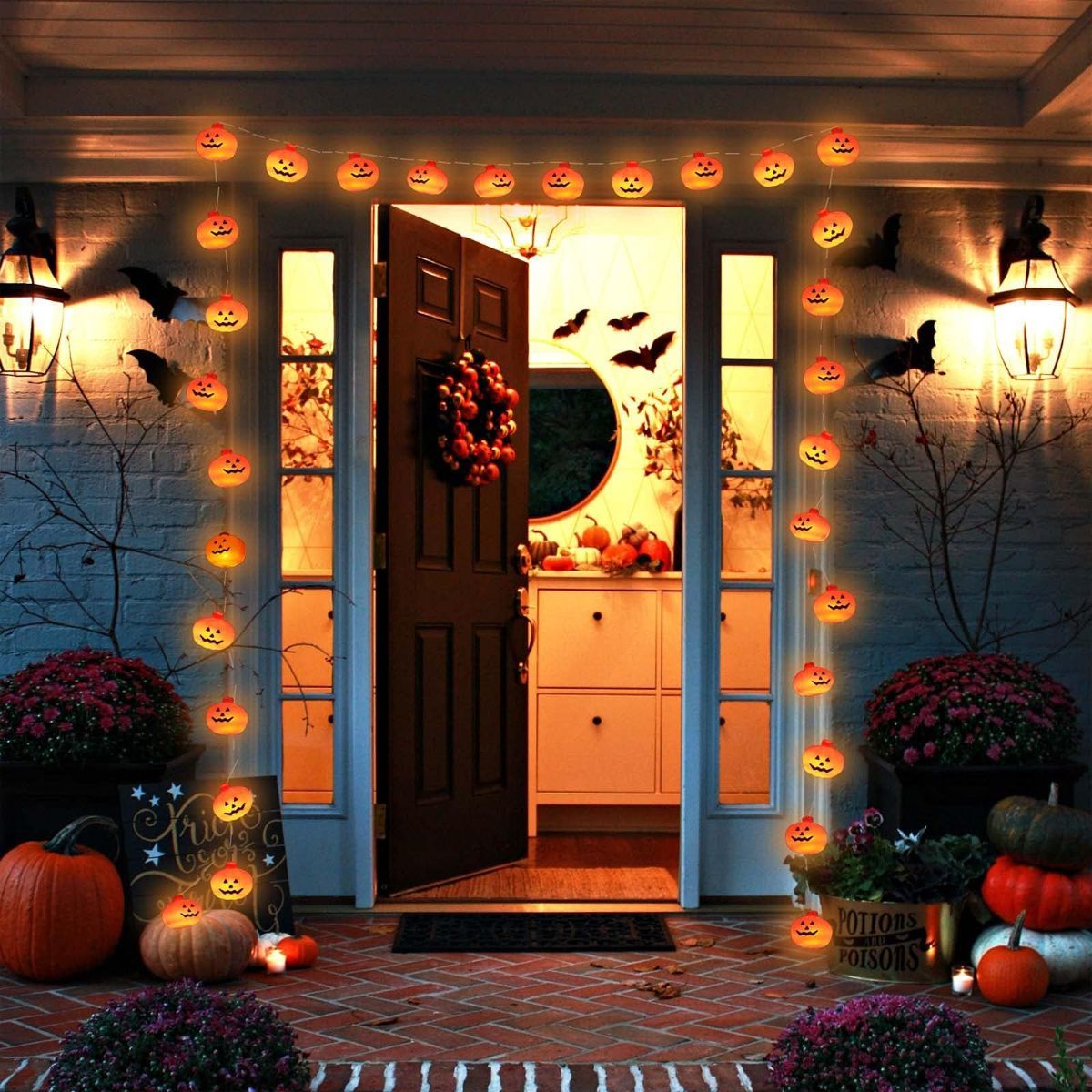 Halloween LED Lights Pumpkin String Lights Battery-Powered Lights Waterproof - Yellow - Size 3m 20-LED light